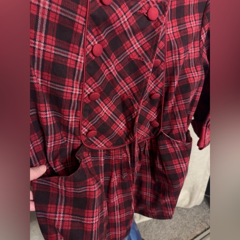 Anthropologie Flying Tomato Red and Black Plaid Pleated Coat Jacket Size L - Picture 5 of 7